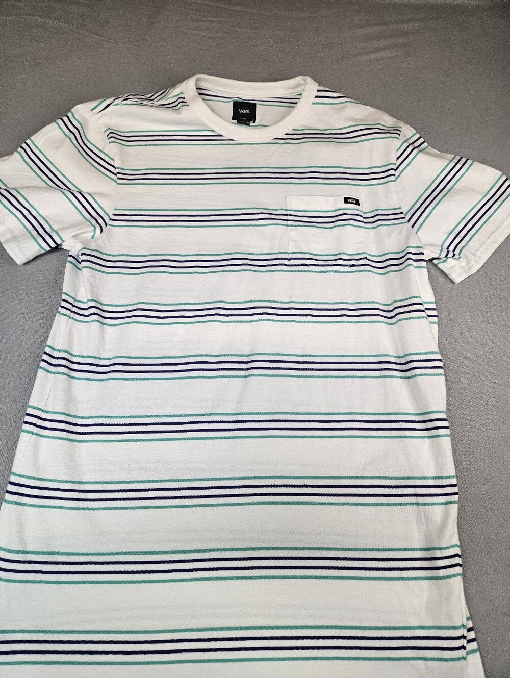 Vans White T-Shirt with Green and Navy Stripes